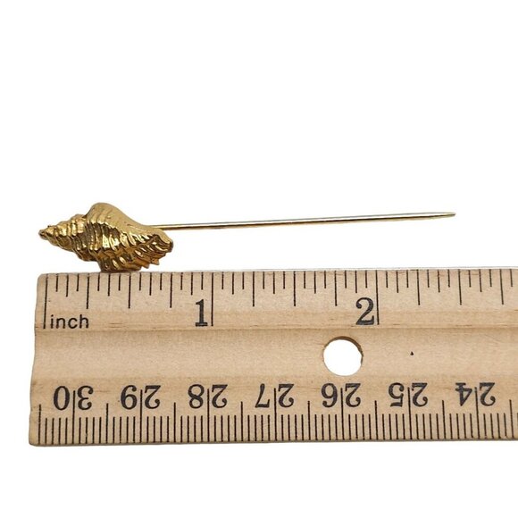 Textured Conch Shell Hat Lapel Stick Pin Gold Tone Vintage - Picture 5 of 5